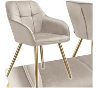 TecTake® Sedie da Pranzo Effetto Velluto Trapuntato, Elegante, Imbottitura Schiuma Alta Densità, Gambe in Acciaio, Montaggio Semplice - Tortora/Oro, 1 Sedia