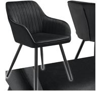 tectake® Sedie da Pranzo Effetto Velluto Trapuntato, Elegante, Imbottitura Schiuma Alta Densità, Gambe in Acciaio, Montaggio Semplice - Nero/Nero, 1 Sedia