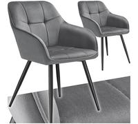 TecTake® Sedie da Pranzo Effetto Velluto Trapuntato, Elegante, Imbottitura Schiuma Alta Densità, Gambe in Acciaio, Montaggio Semplice - Grigio/Nero, 2 Sedie