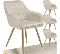tectake® Sedie da Pranzo Effetto Velluto Trapuntato, Elegante, Imbottitura Schiuma Alta Densità, Gambe in Acciaio, Montaggio Semplice - Crema/Oro, 4 Sedie
