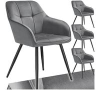 TecTake® Sedie da Pranzo Effetto Velluto Trapuntato, Elegante, Imbottitura Schiuma Alta Densità, Gambe in Acciaio, Montaggio Semplice - Grigio/Nero, 4 Sedie