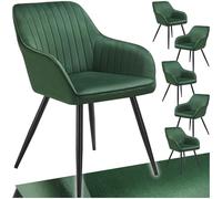 tectake® Sedie da Pranzo Effetto Velluto Trapuntato, Elegante, Imbottitura Schiuma Alta Densità, Gambe in Acciaio, Montaggio Semplice - Verde Scuro/Nero, 6 Sedie