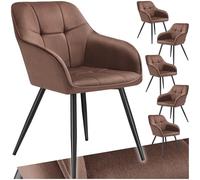 tectake® Sedie da Pranzo Effetto Velluto Trapuntato, Elegante, Imbottitura Schiuma Alta Densità, Gambe in Acciaio, Montaggio Semplice - Marrone/Nero, 6 Sedie