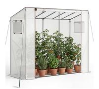 tectake® Serra da Giardino 200x77x170 cm, Copertura Retinata, Telaio in Acciaio, Resistente Intemperie e UV, 2 Finestre Laterali, Porta Avvolgibile, Serra per Orto, Giardinaggio, Piante - Trasparente