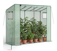 tectake® Serra da Giardino 200x77x170 cm, Copertura Retinata, Telaio in Acciaio, Resistente Intemperie e UV, 2 Finestre Laterali, Porta Avvolgibile, Serra per Orto, Giardinaggio, Piante - Verde