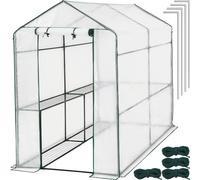 tectake® Serra da Giardino con Telaio in Acciaio, Serra per Orto con 4 Griglie di Appoggio in Metallo, Pellicola Retinata in Propilene, Comoda Porta di Accesso, Resistente ai Raggi UV - Bianco