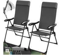 TecTake® Set 2 Sedie Campeggio Pieghevoli, Schienale Regolabile 7 Posizioni, Alluminio Inossidabile, Textilene Traspirante, Braccioli Ergonomici, Cuscino Poggiatesta Rimovibile, Cappucci Antiscivolo