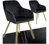 TecTake® Set 2 Sedie Sala da Pranzo Effetto Velluto, Sedie Soggiorno con Morbida Imbottitura, Seduta Ergonomica, Poltrone Velluto Versatili, Sedie Design Moderno - Nero/Oro