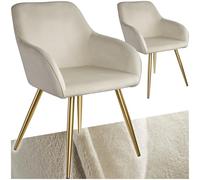 TecTake® Set 2 Sedie Sala da Pranzo Effetto Velluto, Sedie Soggiorno con Morbida Imbottitura, Seduta Ergonomica, Poltrone Velluto Versatili, Sedie Design Moderno - Crema/Oro
