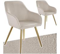 tectake® Set 2 Sedie, Sedia da Pranzo Imbottita, Effetto Velluto, Sedia Ergonomica, con Struttura in Acciaio, perfetta per Cucina, Soggiorno, Arredamento Casa, Ufficio e Conferenza -Tortora/Oro