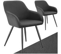 TecTake® Set 2 Sedie Velluto a Coste con Braccioli, Sedia Sala da Pranzo con Gambe in Acciaio, Comoda Poltrona Salotto con Imbottitura Schiuma ad Alta Densità, Poltrona Antiscivolo - Antracite/Nero