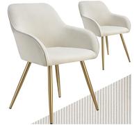 TecTake® Set 2 Sedie Velluto a Coste con Braccioli, Sedia Sala da Pranzo con Gambe in Acciaio, Comoda Poltrona Salotto con Imbottitura Schiuma ad Alta Densità, Poltrona Antiscivolo - Crema/Oro