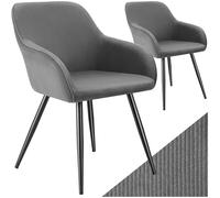 TecTake® Set 2 Sedie Velluto a Coste con Braccioli, Sedia Sala da Pranzo con Gambe in Acciaio, Comoda Poltrona Salotto con Imbottitura Schiuma ad Alta Densità, Poltrona Antiscivolo - Grigio/Nero