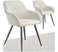 TecTake® Set 2 Sedie Velluto a Coste con Braccioli, Sedia Sala da Pranzo con Gambe in Acciaio, Comoda Poltrona Salotto con Imbottitura Schiuma ad Alta Densità, Poltrona Antiscivolo - Crema/Nero