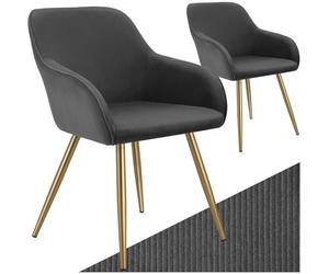 tectake® Set 2 Sedie Velluto a Coste con Braccioli, Sedia Sala da Pranzo con Gambe in Acciaio, Comoda Poltrona Salotto con Imbottitura Schiuma ad Alta Densità, Poltrona Antiscivolo - Antracite/Oro