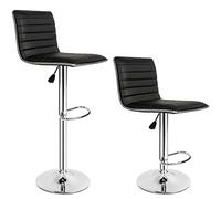 tectake® Set 2 Sgabelli Bar, Sgabelli Cucina, 2x Sgabello Alto Similpelle con Imbottitura, Sgabello Cucina Girevole, Struttura in Acciaio, Arredamento Casa, Bar, Ristorante, Studio e Ufficio - Nero