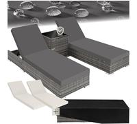 TecTake® Set 2 x Lettino Alluminio, Poly Rattan, Lettini Prendisole, Lettini da Giardino, Tavolo Giardino, Sdraio Prendisole, Sedia, Involucro Protettivo, 2 Federe - Grigio