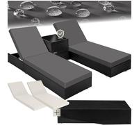 TecTake® Set 2 x Lettino Alluminio, Poly Rattan, Lettini Prendisole, Lettini da Giardino, Tavolo Giardino, Sdraio Prendisole, Sedia, Involucro Protettivo, 2 Federe - Nero