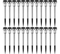 tectake® Set 24 Lampade Solari a LED da Giardino, Colorate, Impermeabili | con Picchetto, Automatica al Crepuscolo, 7 x 37 cm, Illuminazione Esterna per Terrazza, Balcone, Faretti, Argento