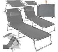 TecTake® Set 2X Lettino Pieghevole, Lettini Prendisole Pieghevoli Sdraio con Parasole, Schienale Regolabile 4 Posizioni, Rivestimento Resistente, Giardino Spiaggia Lettini Prendisole Mare - Grigio