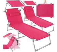 TecTake® Set 2X Lettino Pieghevole, Lettini Prendisole Pieghevoli Sdraio con Parasole, Schienale Regolabile 4 Posizioni, Rivestimento Resistente, Giardino Spiaggia Lettini Prendisole Mare - Rosa