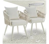 tectake® Set 2x Sedie Alluminio 62,5x65,5x75 cm, Design Corda, Max 120 kg | Resistente alle Intemperie, Cuscino di Seduta da 10 cm, Cuscino dello Schienale da 15 cm, Rivestimento Sfoderabile, Beige