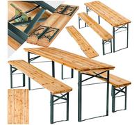TecTake® Set 3 Pezzi da Birreria, Tavolo e Panche da Esterno con Comodo Schienale, Struttura in Acciaio, Cerniere Robuste, Set da Giardino - Set da Birra Pieghevole, Tavolo 170 x 46 x 77 cm