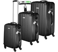 TecTake® Set 3 Valigie, Rotelle Girevoli, Trolley Rigidi in ABS, Maniglie Telescopiche, Lucchetti a Combinazione, Set Viaggio con Bilancia ed Etichette per Bagagli - Nero