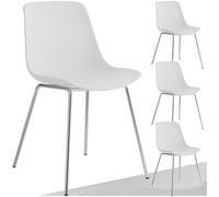 TecTake® Set 4 Sedie Ergonomiche in Plastica, Sedie Sala da Pranzo con Gambe in Acciaio Cromato, Sedie Cucina Antiscivolo, Sedie Moderne Antigraffio, Capacità di Carico 120 kg - Bianco/Cromo