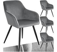 TecTake® Set 4 Sedie Sala da Pranzo Effetto Velluto, Sedie Soggiorno con Morbida Imbottitura, Seduta Ergonomica, Poltrone Velluto Versatili, Sedie Design Moderno - Grigio/Nero