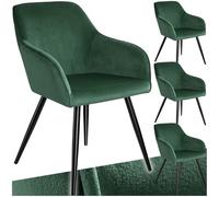 TecTake® Set 4 Sedie Sala da Pranzo Effetto Velluto, Sedie Soggiorno con Morbida Imbottitura, Seduta Ergonomica, Poltrone Velluto Versatili, Sedie Design Moderno - Verde Scuro/Nero