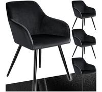 TecTake® Set 4 Sedie Sala da Pranzo Effetto Velluto, Sedie Soggiorno con Morbida Imbottitura, Seduta Ergonomica, Poltrone Velluto Versatili, Sedie Design Moderno - Nero/Nero