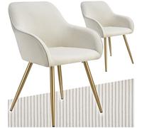 TecTake® Set 4 Sedie Velluto a Coste con Braccioli, Sedia Sala da Pranzo con Gambe in Acciaio, Comoda Poltrona Salotto con Imbottitura Schiuma ad Alta Densità, Poltrona Antiscivolo - Crema/Oro