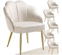 tectake® Set 6 Poltrona Cocktail Imbottita in Velluto, Sedia Design Conchiglia con Seduta Ampia e Braccioli, Sedia Cucina Poltroncina con Gambe in Acciaio, Sedia da Pranzo Antiscivolo - Crema/Oro