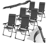 tectake® Set 6 Sedie Campeggio Pieghevoli, Schienale Regolabile 7 Posizioni, Alluminio Inossidabile, Textilene Traspirante, Braccioli Ergonomici, Cuscino Poggiatesta Rimovibile Antiscivolo - Antracite