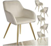 TecTake® Set 6 Sedie Sala da Pranzo Effetto Velluto, Sedie Soggiorno con Morbida Imbottitura, Seduta Ergonomica, Poltrone Velluto Versatili, Sedie Design Moderno- Crema/Oro