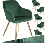 TecTake® Set 6 Sedie Sala da Pranzo Effetto Velluto, Sedie Soggiorno con Morbida Imbottitura, Seduta Ergonomica, Poltrone Velluto Versatili, Sedie Design Moderno - Verde Scuro/Oro
