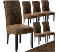 TecTake® Set 6 Sedie Sala da Pranzo Ergonomiche, Sedie Moderne Sala da Pranzo con Gambe in Legno Massiccio, Sedie Comode per Ideali per Soggiorno e Cucina, Design Elegante - Marrone Anticato