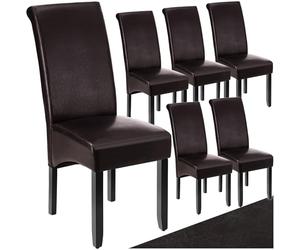 tectake® Set 6 Sedie Sala da Pranzo Ergonomiche, Sedie Moderne Sala da Pranzo con Gambe in Legno Massiccio, Sedie Comode per Ideali per Soggiorno e Cucina, Design Elegante - Marrone
