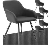 TecTake® Set 6 Sedie Velluto a Coste con Braccioli, Sedia Sala da Pranzo con Gambe in Acciaio, Comoda Poltrona Salotto con Imbottitura Schiuma ad Alta Densità, Poltrona Antiscivolo - Antracite/Nero