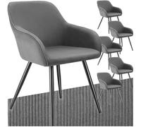 TecTake® Set 6 Sedie Velluto a Coste con Braccioli, Sedia Sala da Pranzo con Gambe in Acciaio, Comoda Poltrona Salotto con Imbottitura Schiuma ad Alta Densità, Poltrona Antiscivolo - Grigio/Nero