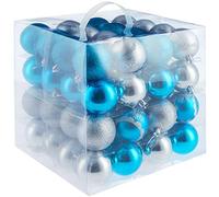tectake® Set 64 Palline di Natale, 6 cm, Decorazioni Natalizie, Addobbi Natalizi, Palle di Natale Resistenti, Opache, Lucide e Glitterate, Addobbi Albero - 64 pz - Argento/Azzurro