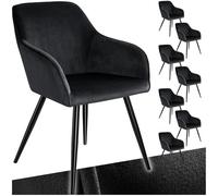 tectake® Set 8 Sedie da Pranzo Imbottita Effetto Velluto, Braccioli, 120 kg | Schienale Continuo, Gambe in Acciaio, Piedini Antigraffio in Plastica, 58 x 62 x 82 cm, Nero