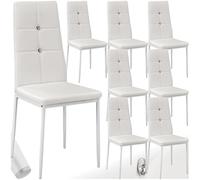 TecTake® Set 8 Sedie Sala da Pranzo Imbottite, Sedie Cucina in Similpelle, Gambe in Acciaio, Sedie Soggiorno dal Design Elegante con Strass, Sedie da Pranzo Moderne Antiscivolo - Bianco