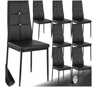 TecTake® Set 8 Sedie Sala da Pranzo Imbottite, Sedie Cucina in Similpelle, Gambe in Acciaio, Sedie Soggiorno dal Design Elegante con Strass, Sedie da Pranzo Moderne Antiscivolo - Nero