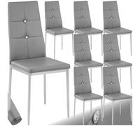 TecTake® Set 8 Sedie Sala da Pranzo Imbottite, Sedie Cucina in Similpelle, Gambe in Acciaio, Sedie Soggiorno dal Design Elegante con Strass, Sedie da Pranzo Moderne Antiscivolo - Grigio