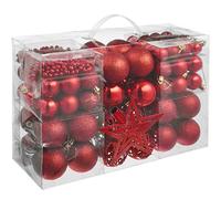 tectake® Set 84 Palline di Natale, Stella e Catena, Ø 3/4 / 6 cm, Decorazioni Natalizie, Addobbi Natalizi, Palle di Natale Resistenti, Opache, Lucide e Glitterate, Addobbi Albero - 84 pz - Rosso