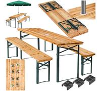 tectake® Set Birreria 3 Pezzi, Pieghevole, con Supporto per Ombrellone | Tavolo 170x46x78 cm Max 100kg, Panca 170x23x47,5 cm Max 300 kg, Cappucci in Plastica, Cerniere Stabili, Acciaio, Marrone