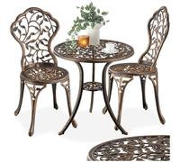 TecTake® Set Bistrot per 2 Persone, Motivo Foglia Vintage, Telai in Alluminio Inossidabile, Tavolo da Giardino e 2 Sedie da giardino, Piedini Regolabili, Ideale per Terrazzo, Tavolino da Balcone