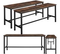 TecTake® Set con 2 Panche, Design Lineare, Telaio in Acciaio, Piano in Legno, Panche Da Esterno e Interno, Regolabili, Panca per Tavolo Birreria - Legno Industriale Scuro, Rustico